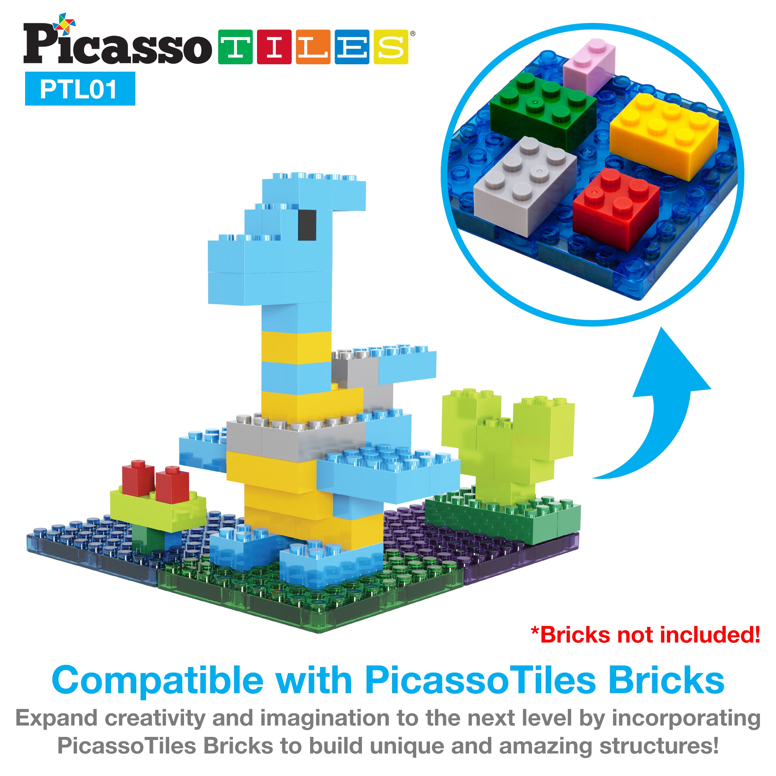 PicassoTiles Magnetic Brick Blocks Toy Tile Combo Pack