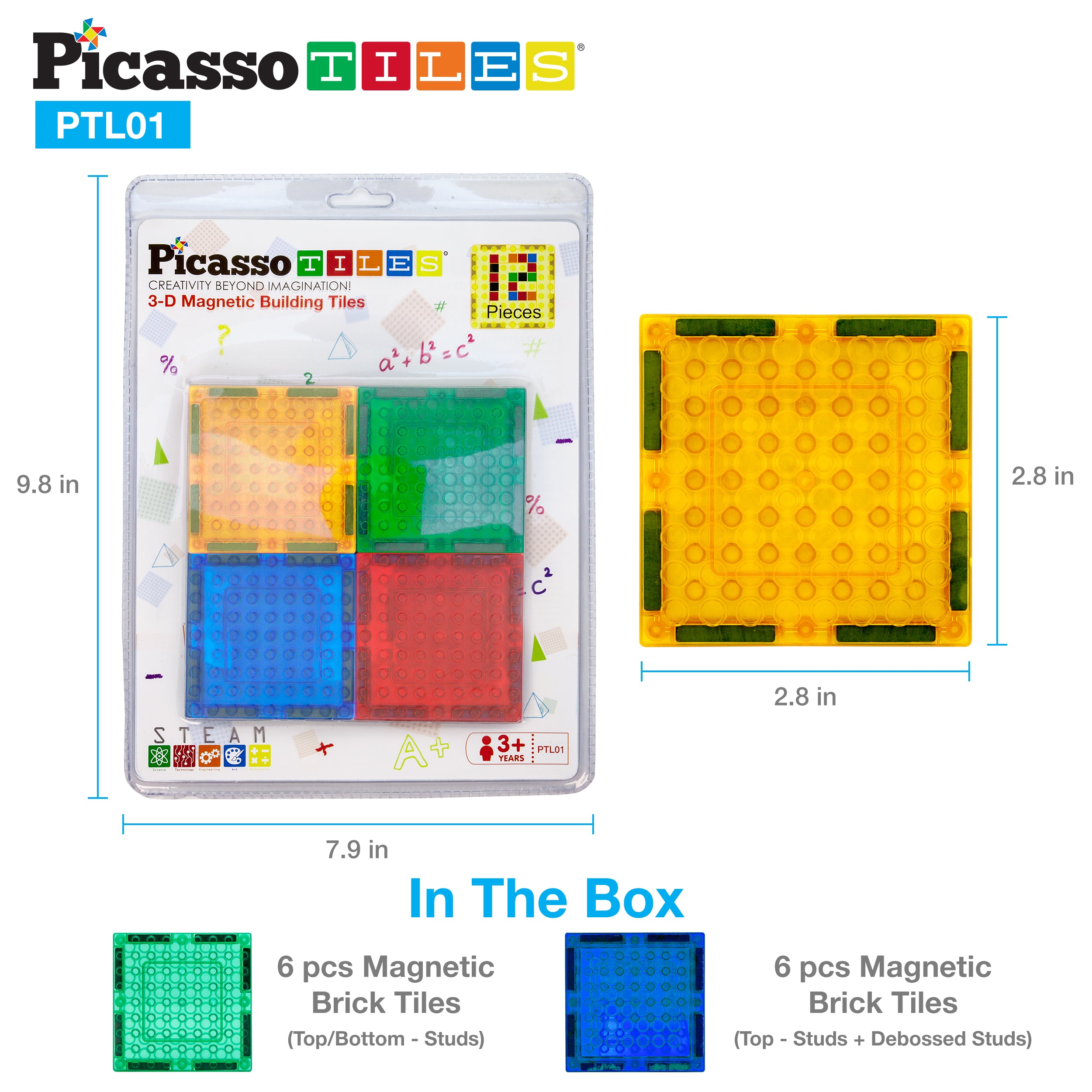 PicassoTiles Magnetic Brick Blocks Toy Tile Combo Pack