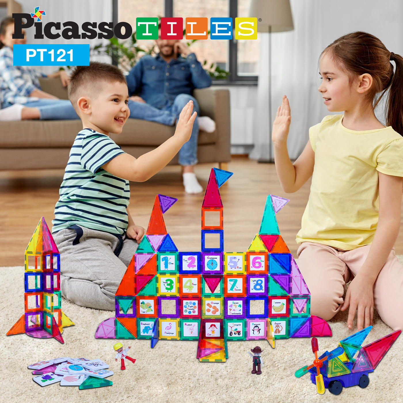 PicassoTiles Graphical Inserts 121 Piece Magnetic Building Block Set