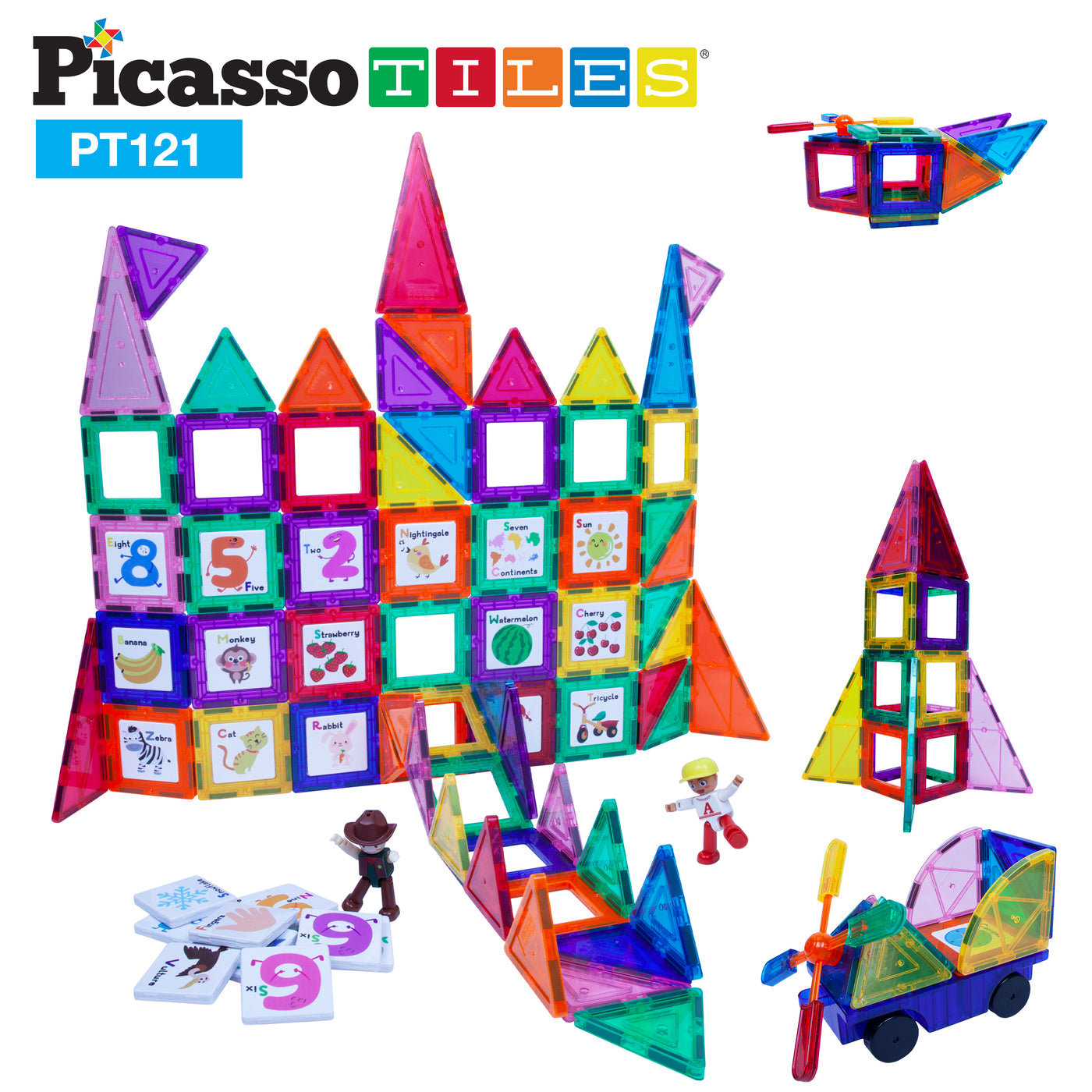 PicassoTiles Graphical Inserts 121 Piece Magnetic Building Block Set