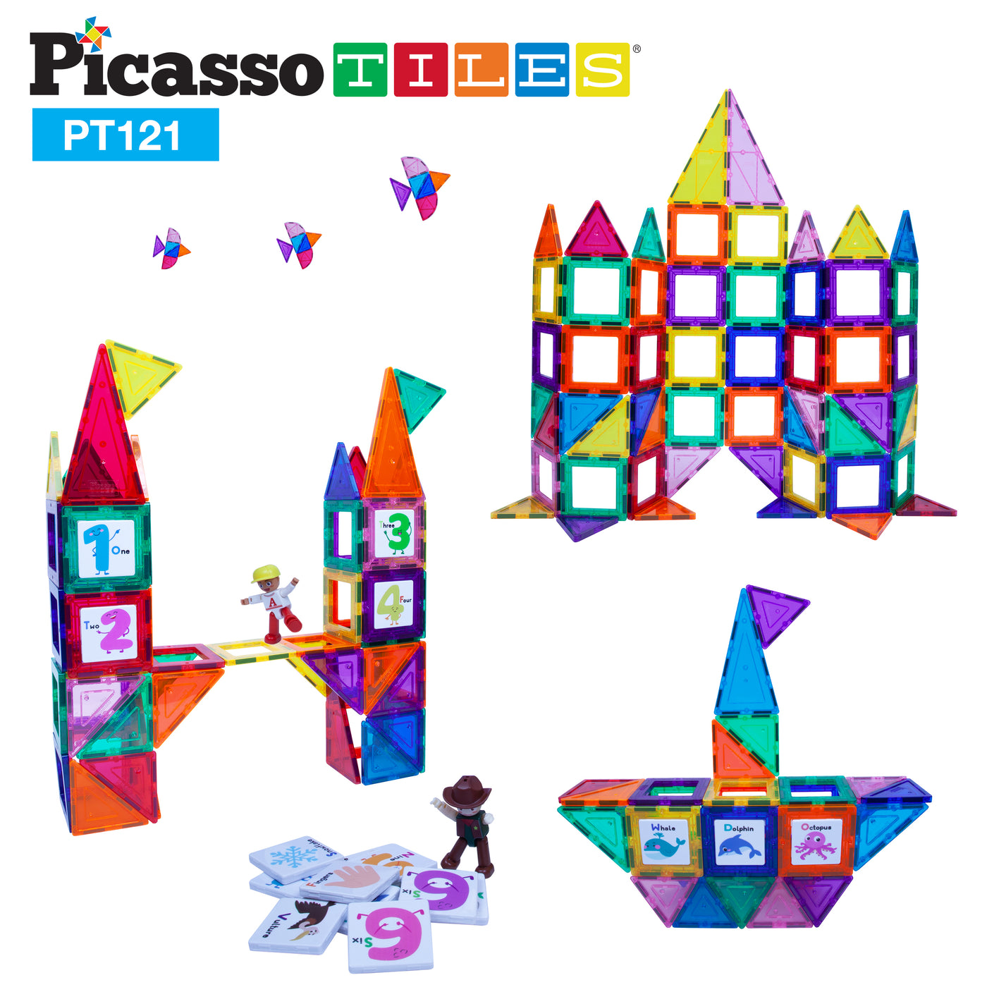 PicassoTiles Graphical Inserts 121 Piece Magnetic Building Block Set