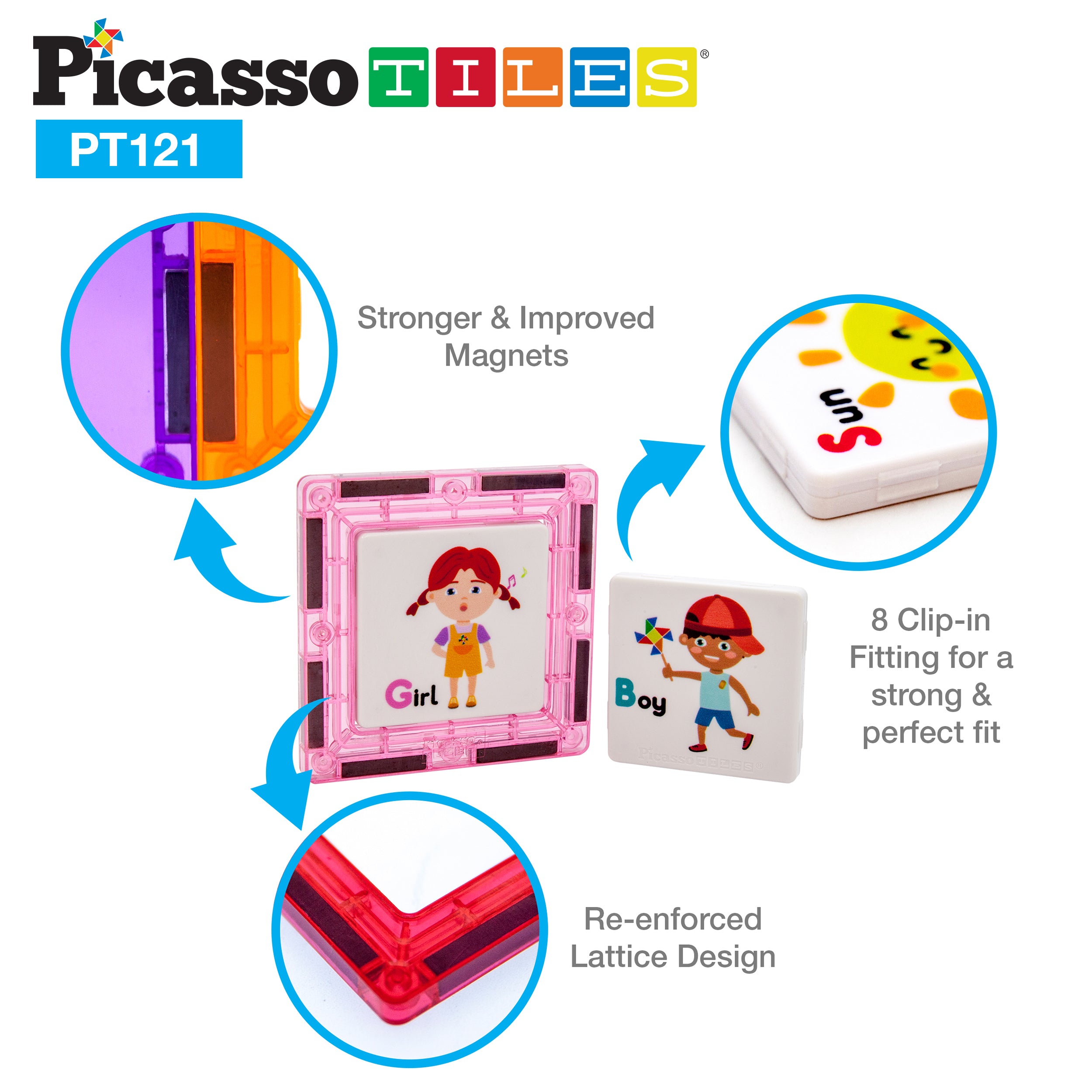 PicassoTiles Graphical Inserts 121 Piece Magnetic Building Block Set