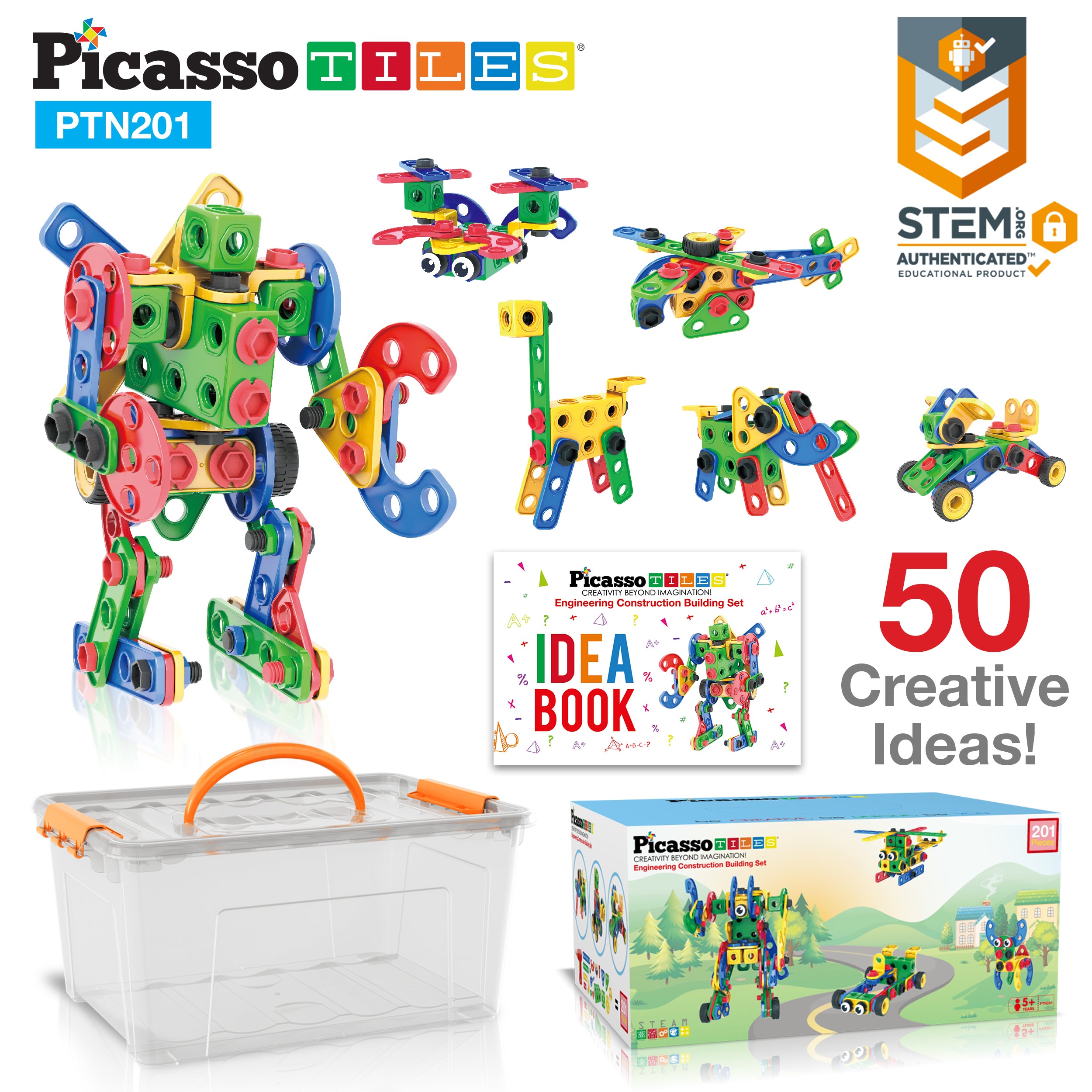 PicassoTiles 201pc Engineering Construction Set with Power Drill