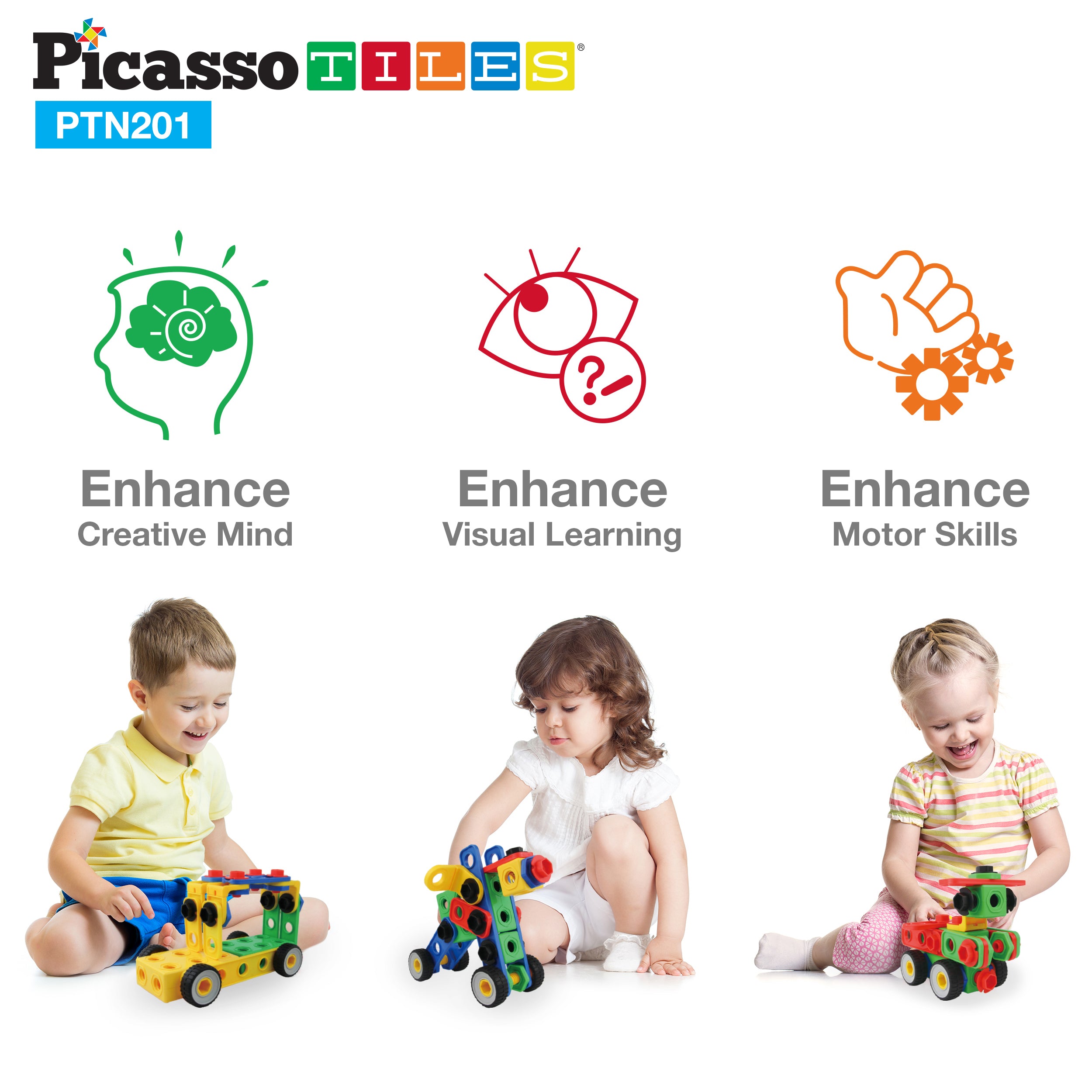 PicassoTiles 201pc Engineering Construction Set with Power Drill