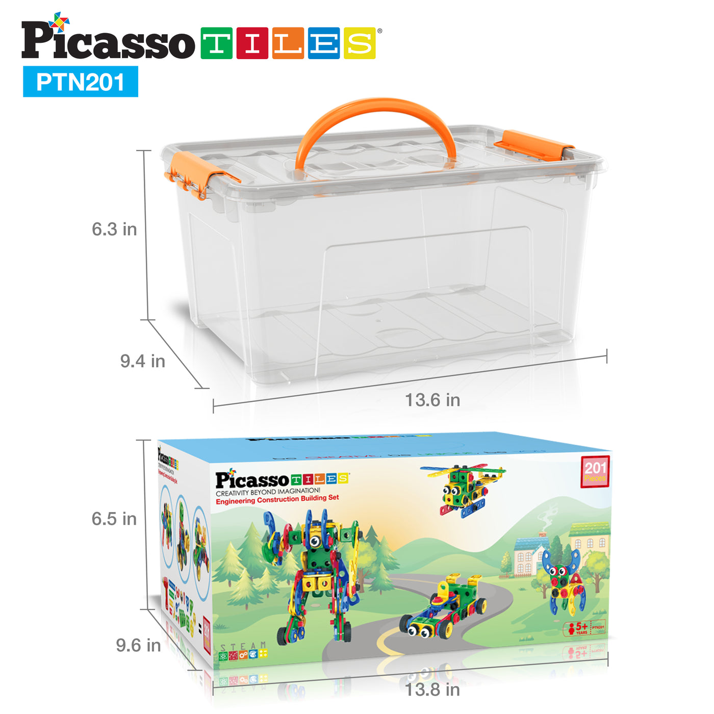 PicassoTiles 201pc Engineering Construction Set with Power Drill