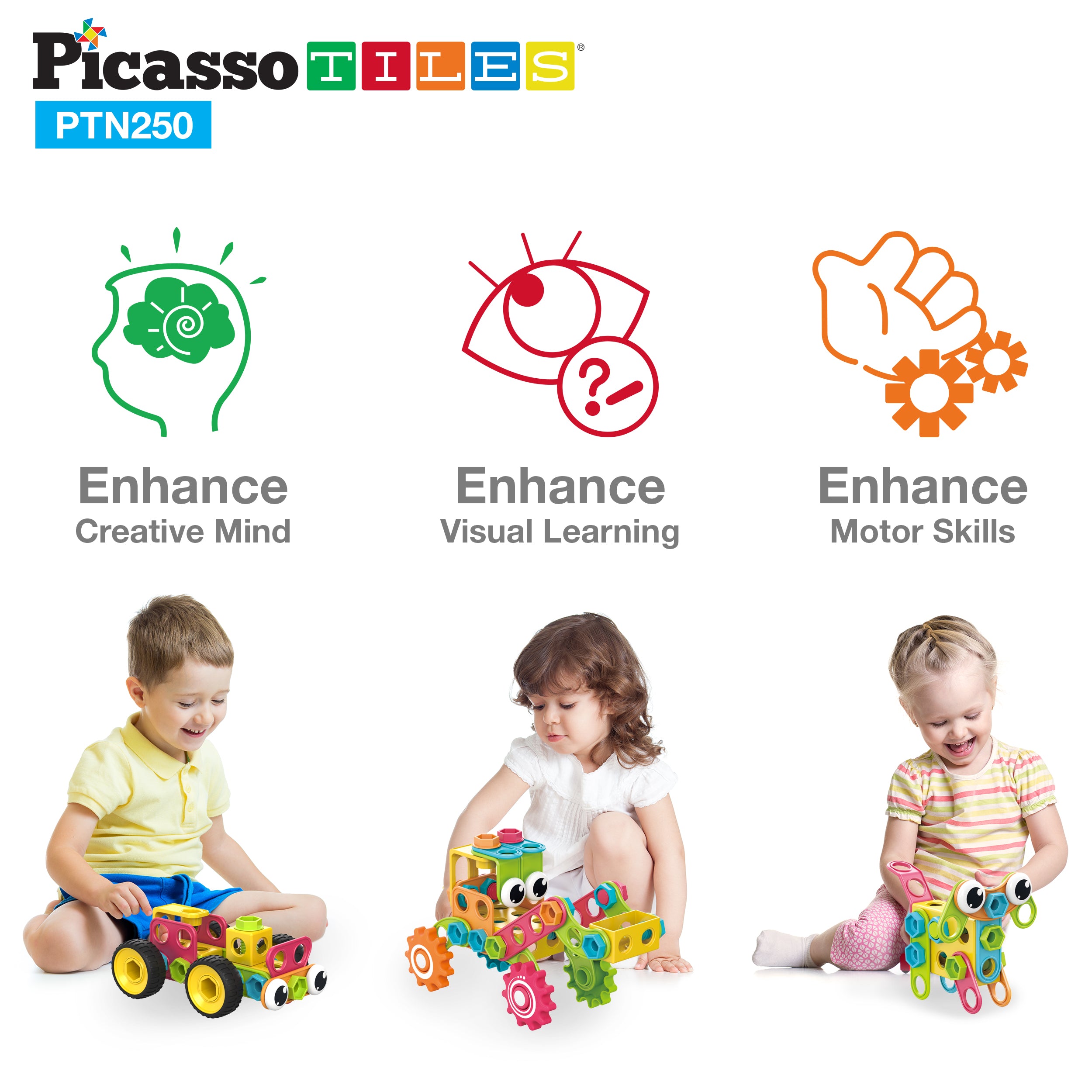 PicassoTiles Engineering Construction Set with Toy Power Drill - 250 Pieces