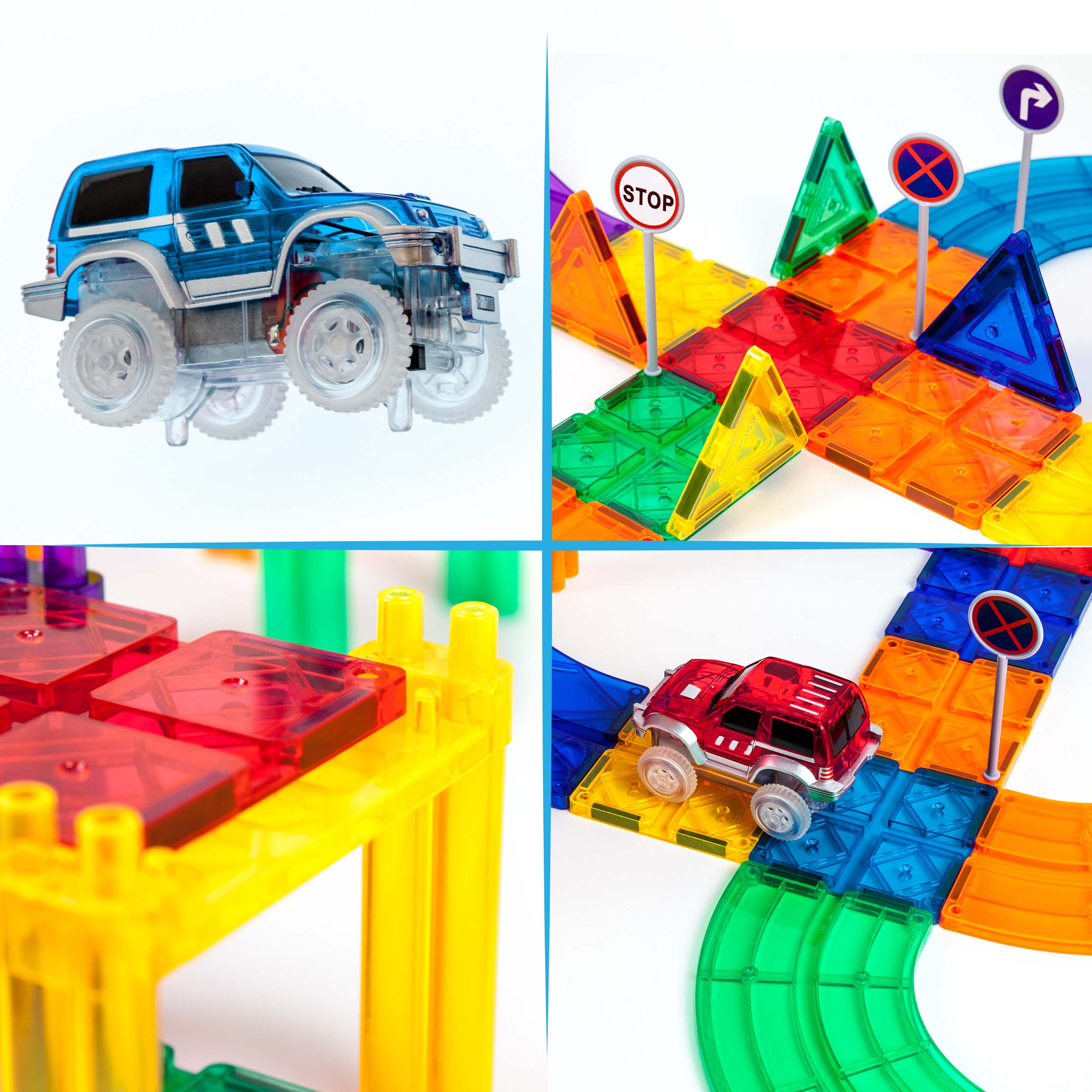 PicassoTiles 100pc Race Track Building Blocks with LED Cars