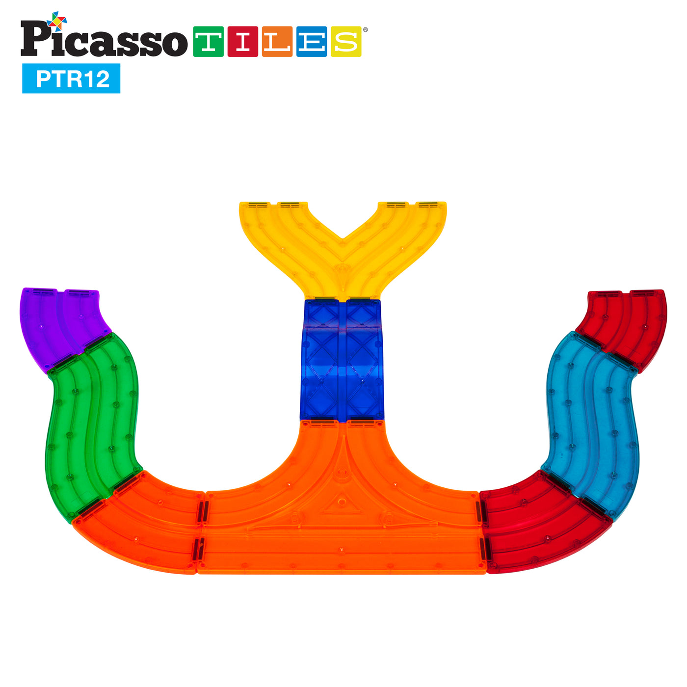 PicassoTiles 12 Piece Race Track Expansion Variety Add-On Pack