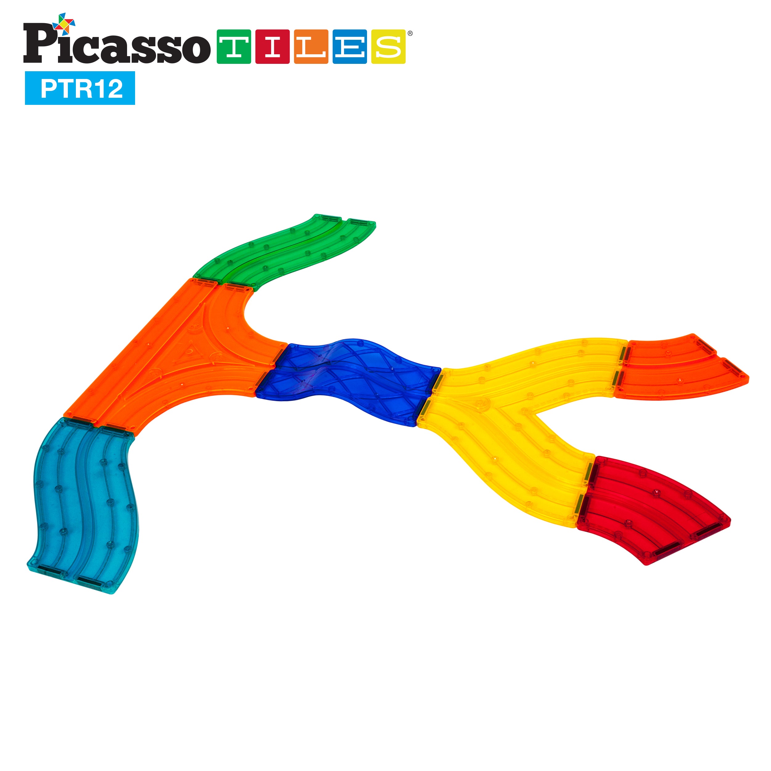 PicassoTiles 12 Piece Race Track Expansion Variety Add-On Pack