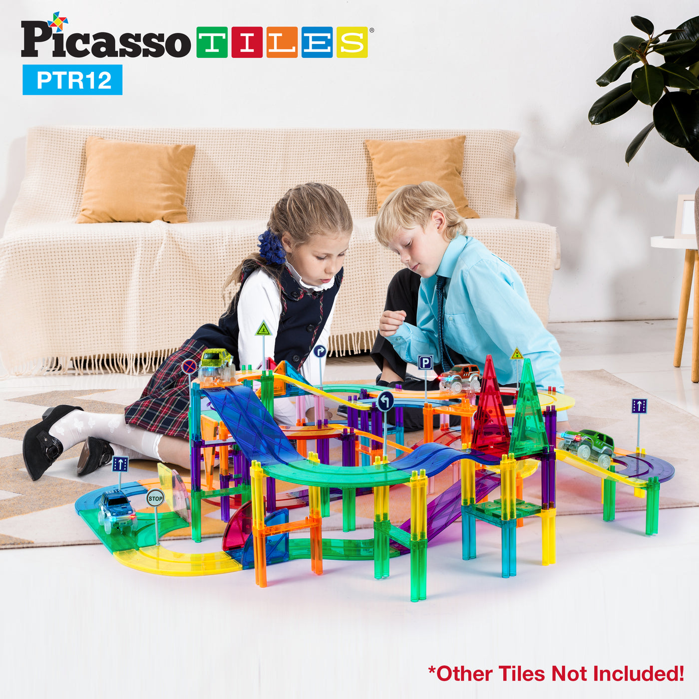 PicassoTiles 12 Piece Race Track Expansion Variety Add-On Pack