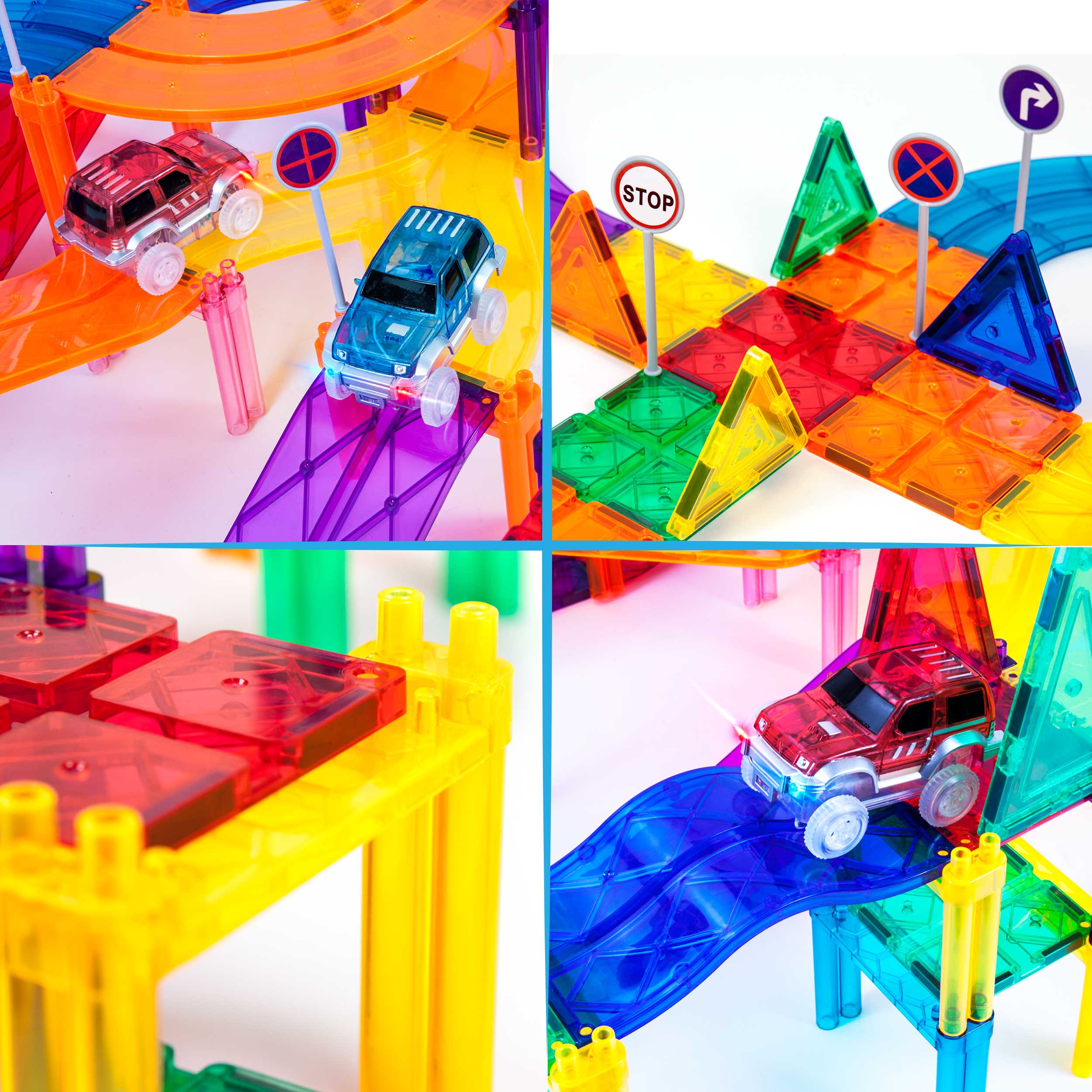 PicassoTiles Magnetic Car Race Track with Light Up Vehicles