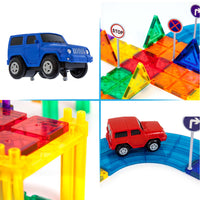 PicassoTiles Magnetic Race Car Track with Trucks Building Set