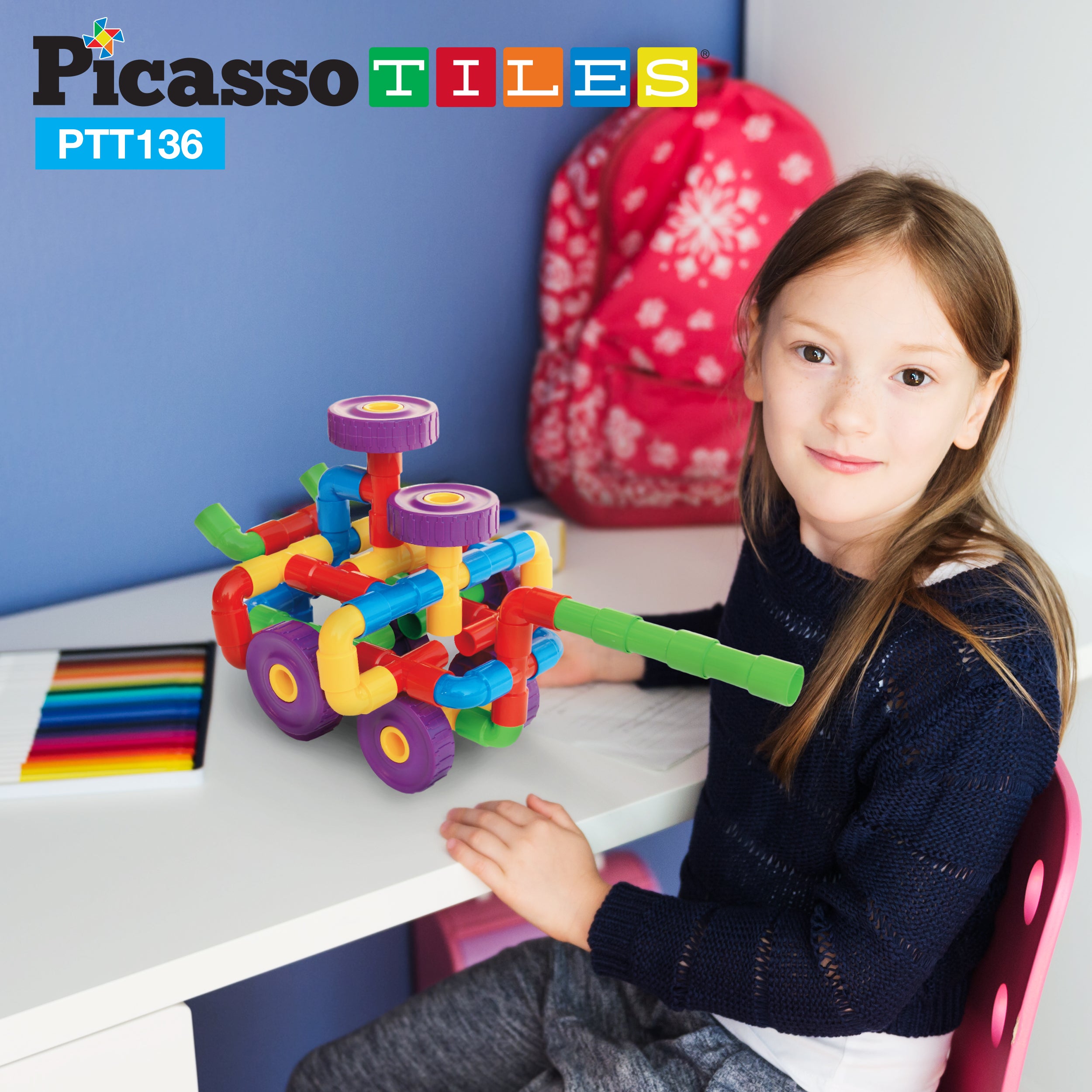 PicassoTiles Tube Building Block w/Musical Kit Pipes Puzzle Toy Set