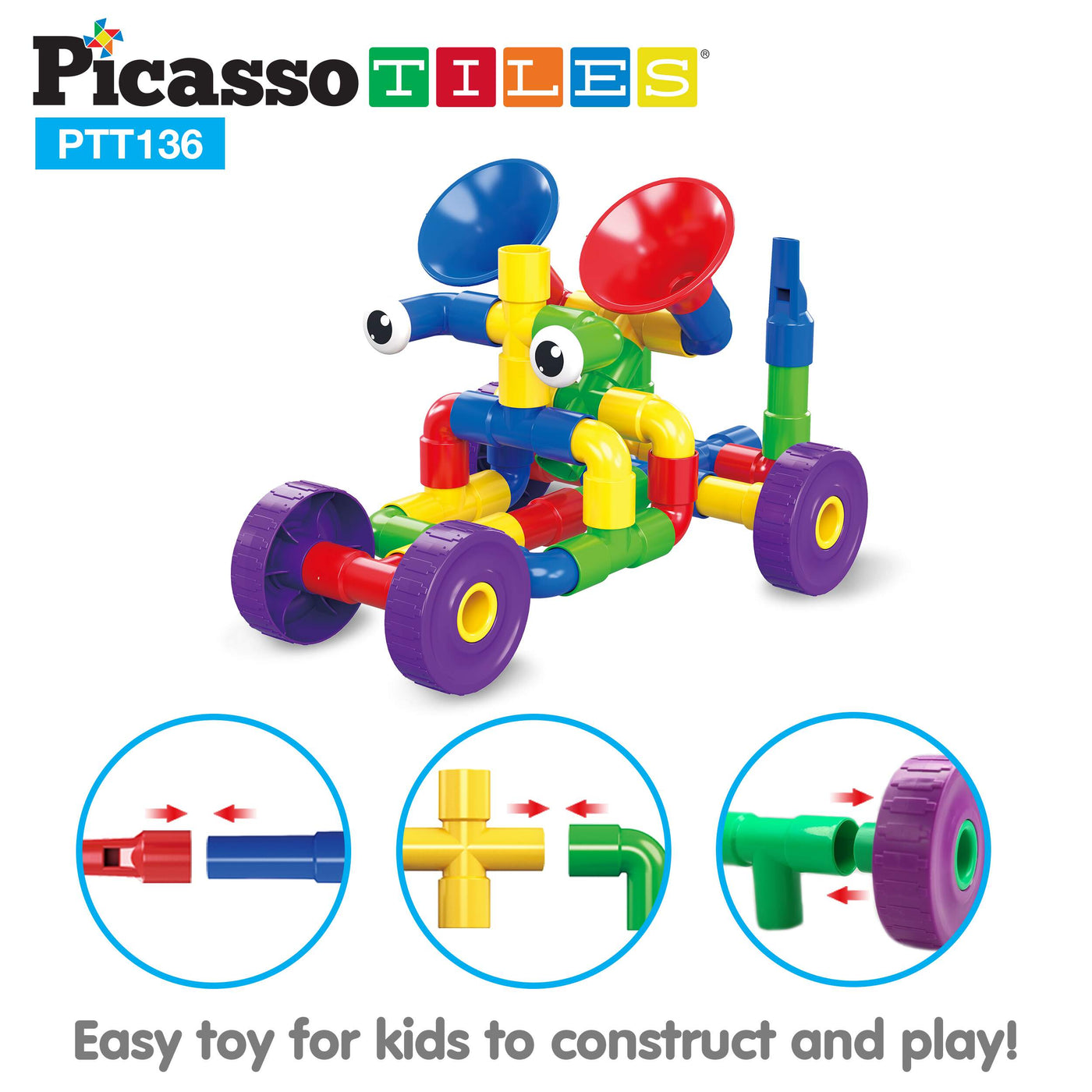 PicassoTiles Tube Building Block w/Musical Kit Pipes Puzzle Toy Set