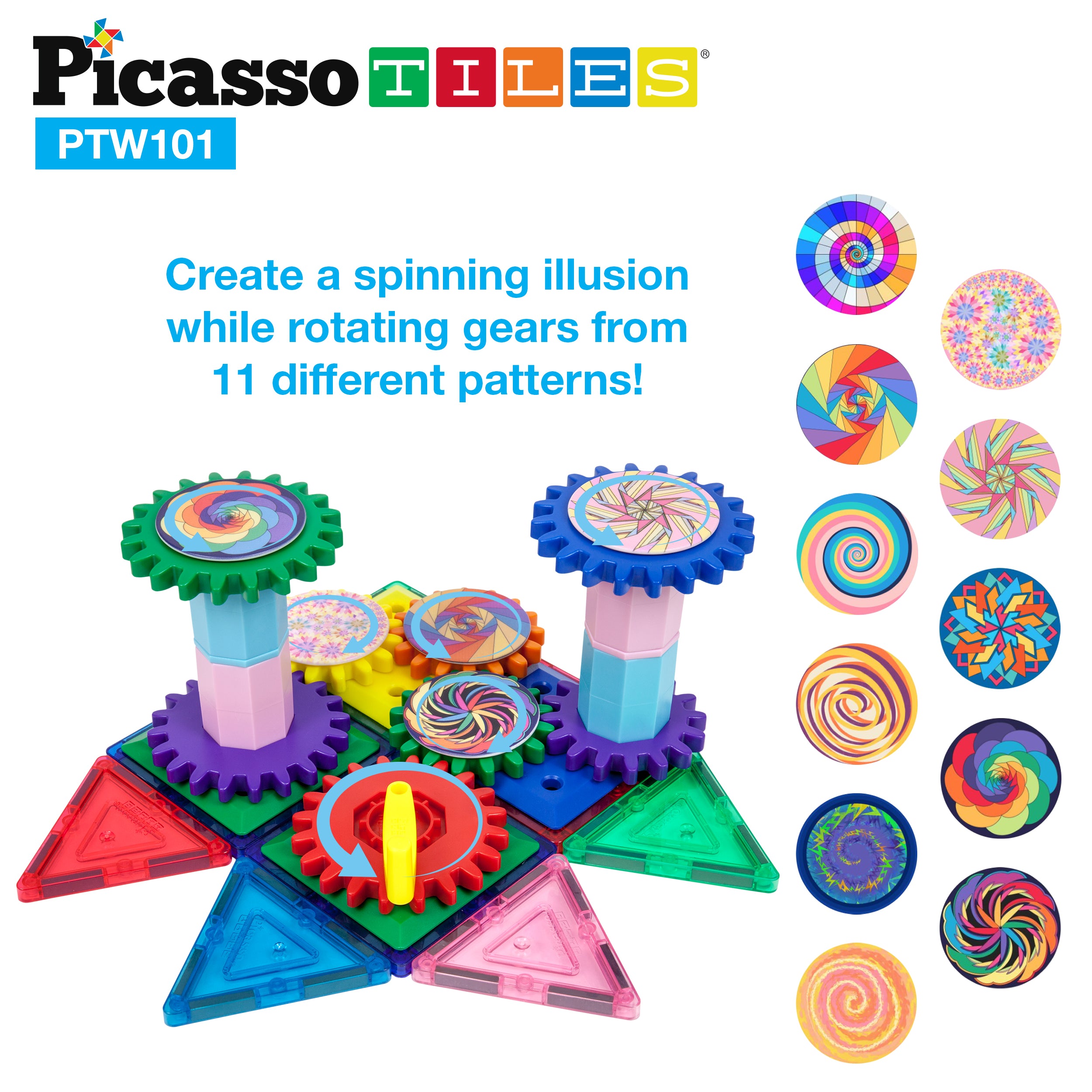 PicassoTiles Magnetic Building Blocks with Spinning Optical Pieces