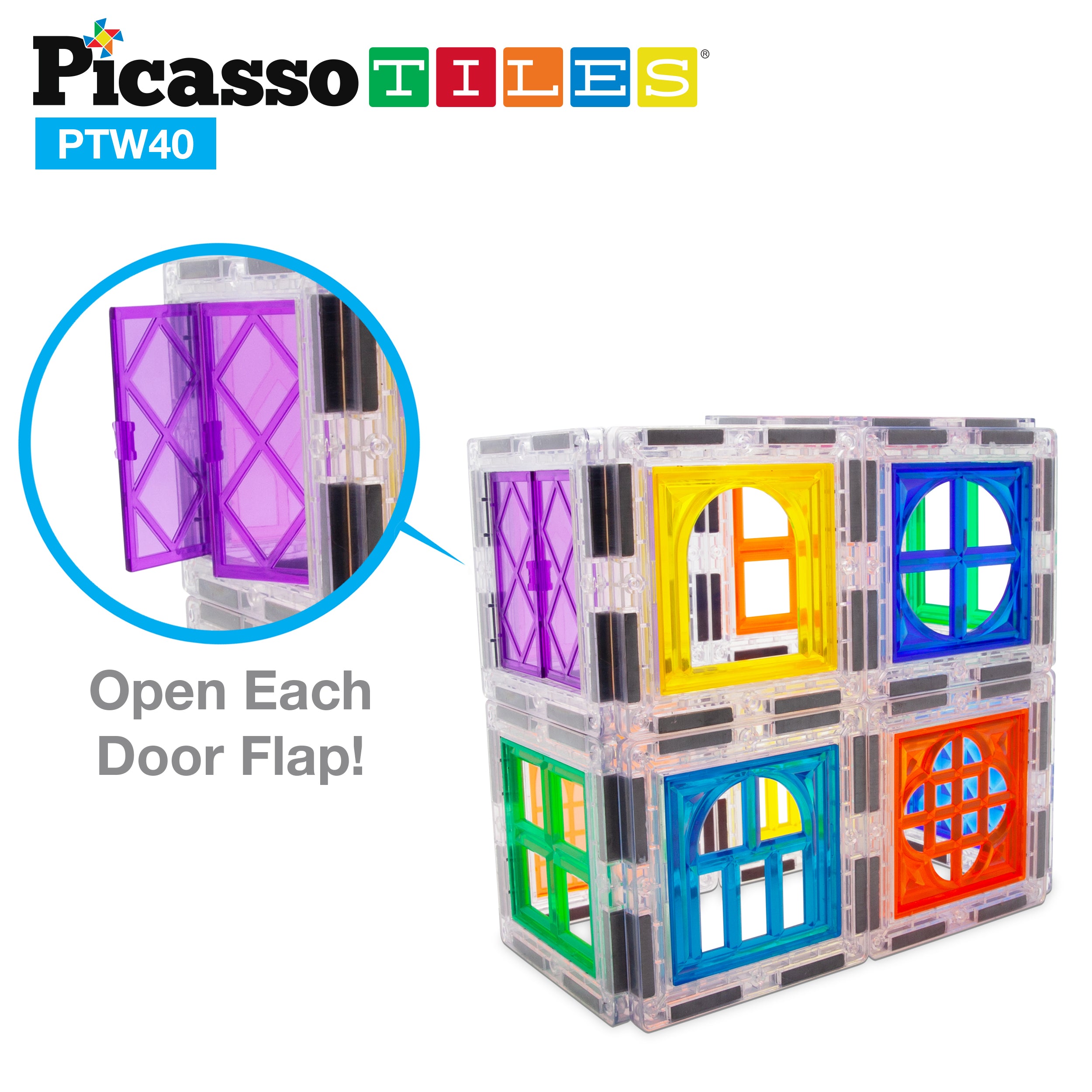 PicassoTiles 40pc Window and Door Magnetic Clip On Toy Set