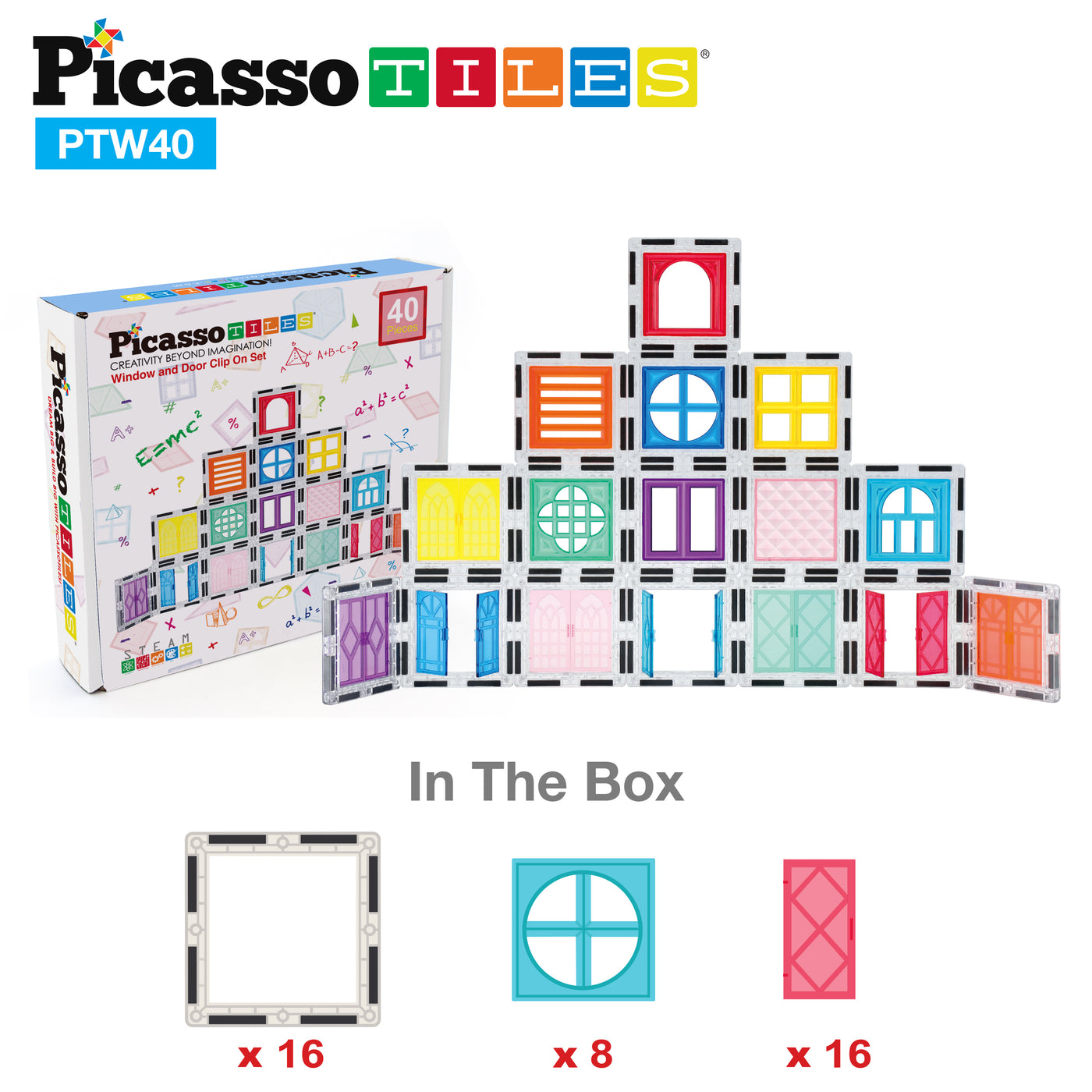 PicassoTiles 40pc Window and Door Magnetic Clip On Toy Set