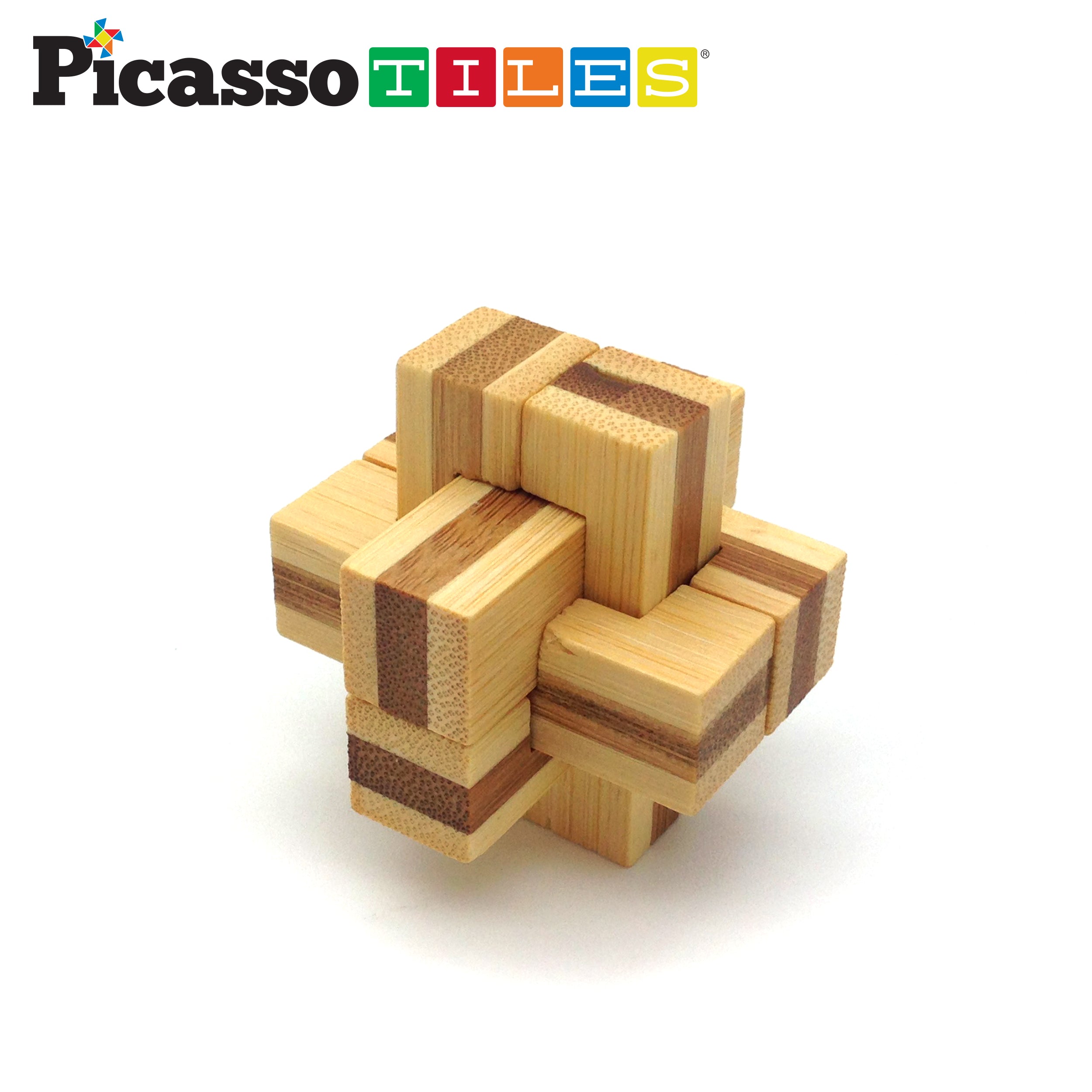 PicassoTiles 8 Style Wooden Burr Puzzle Cube, Ball and Barrels