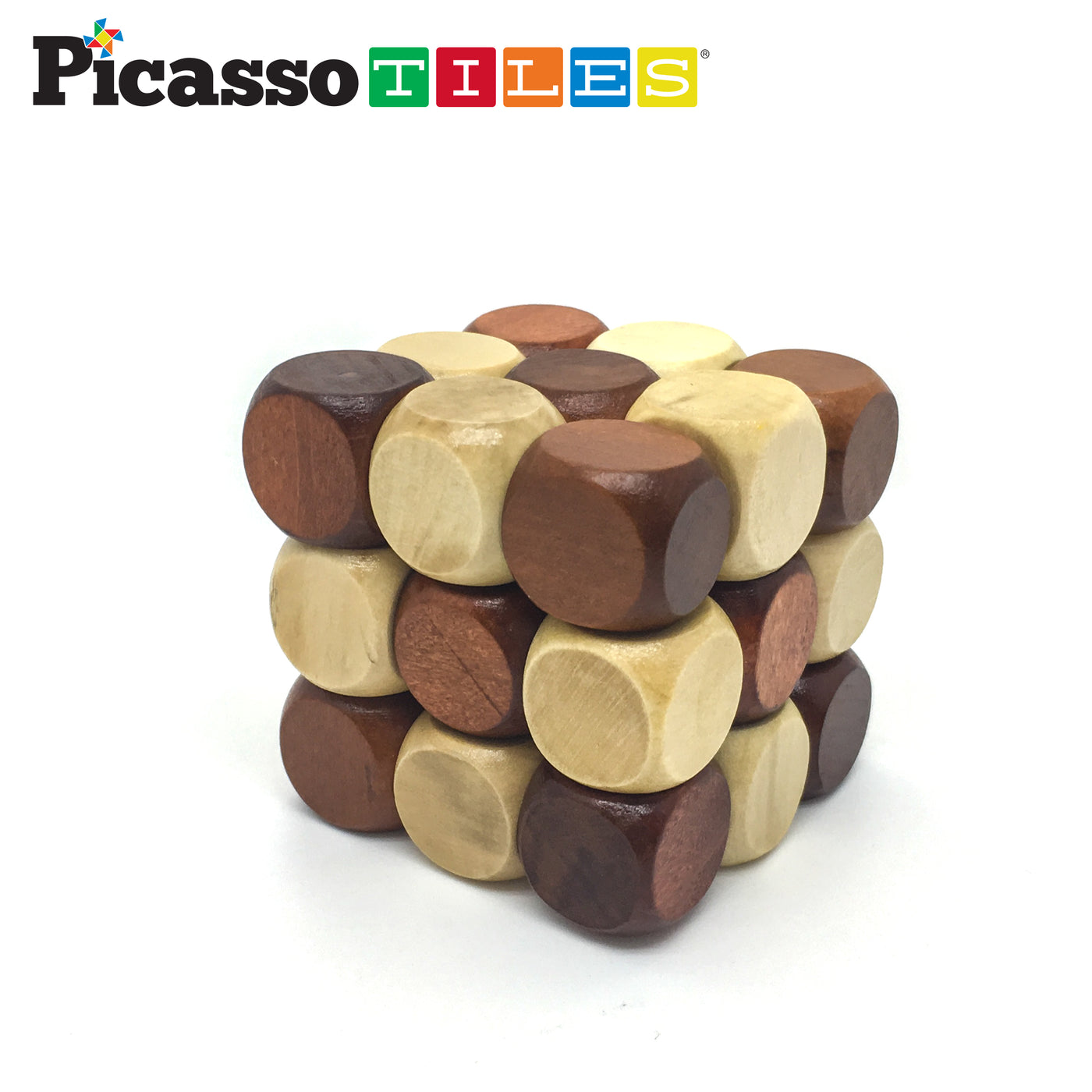 PicassoTiles 8 Style Wooden Burr Puzzle Cube, Ball and Barrels