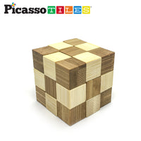 PicassoTiles 8 Style Wooden Burr Puzzle Cube, Ball and Barrels